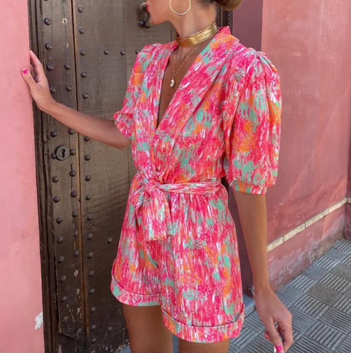 "Milliana playsuit: Lightweight and comfy, features tie waist. Perfect for casual outings and lounging."