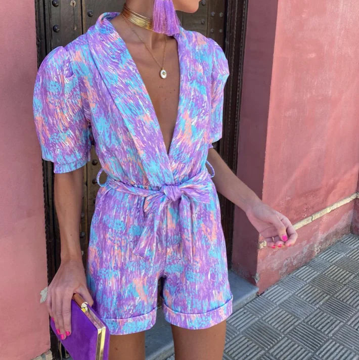 "Milliana playsuit with tie waist in soft and lightweight fabric, perfect for all-day comfort and effortless style."