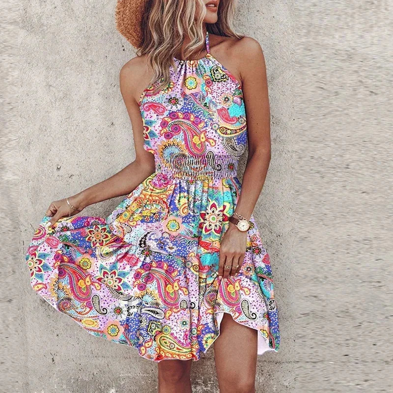 Lavender halter neck mini dress, featuring a vibrant design in a soft and flowy fabric, perfect for a chic and stylish look.