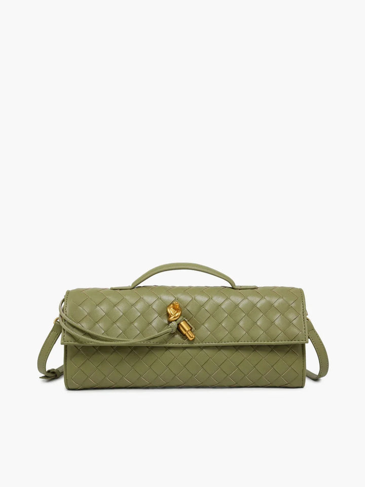 Light Green quilted shoulder bag with a secure clasp, made of soft Opal material. Classic design, perfect for everyday use.