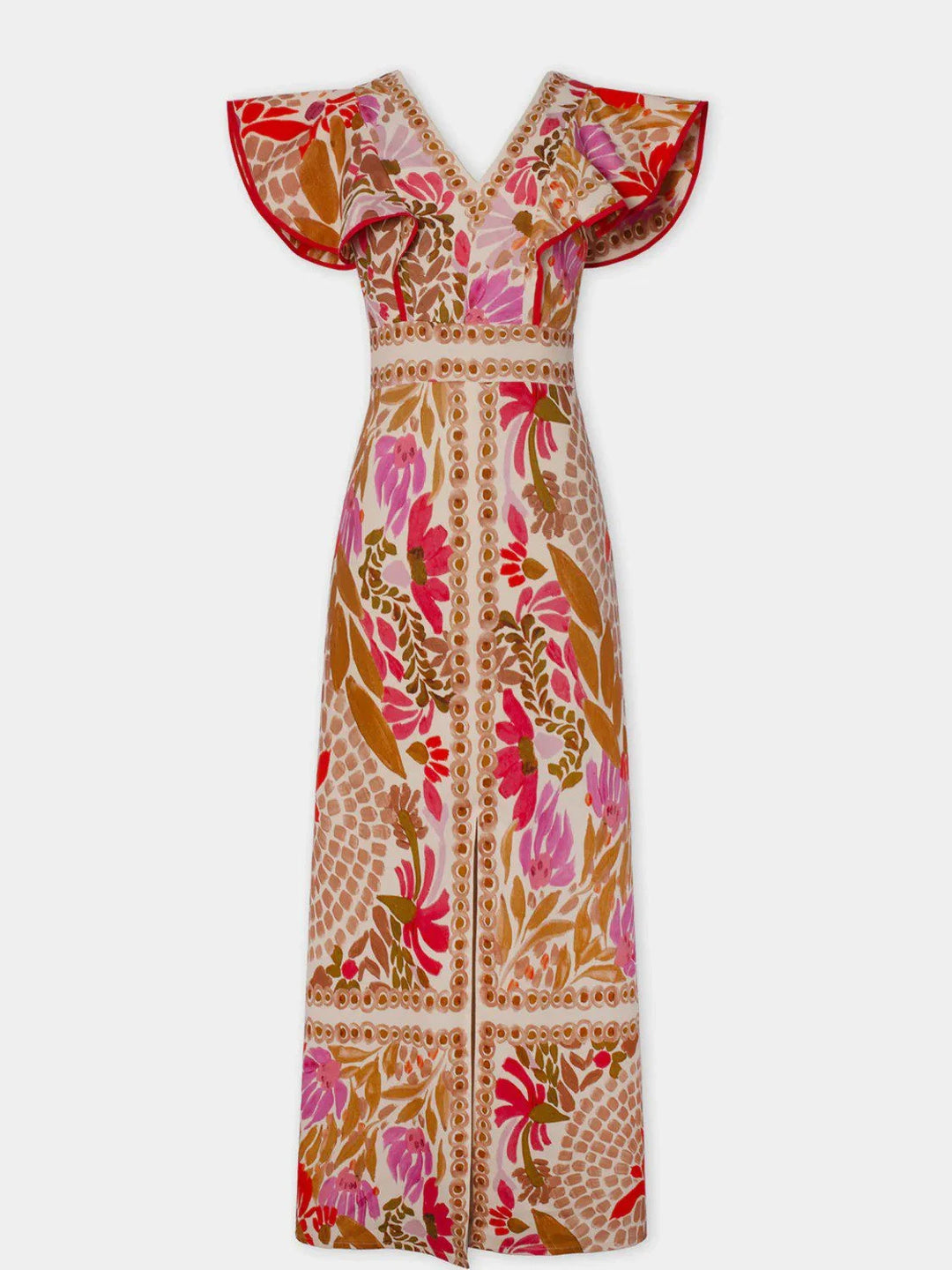 "Red floral maxi dress for women featuring a slit design. Made from soft, breathable material suitable for casual or formal…