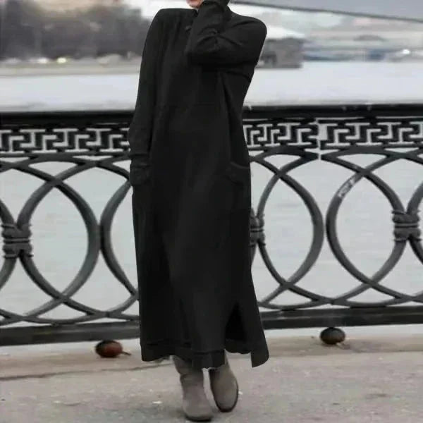 Ankle-length black winter attire from Quincy with cozy, warm fabric and ribbed design, perfect for staying stylish and…