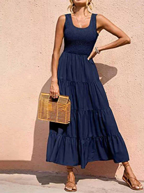 Champlain smocked bodice sleeveless maxi dress in Champlain color featuring lightweight fabric and chic design.