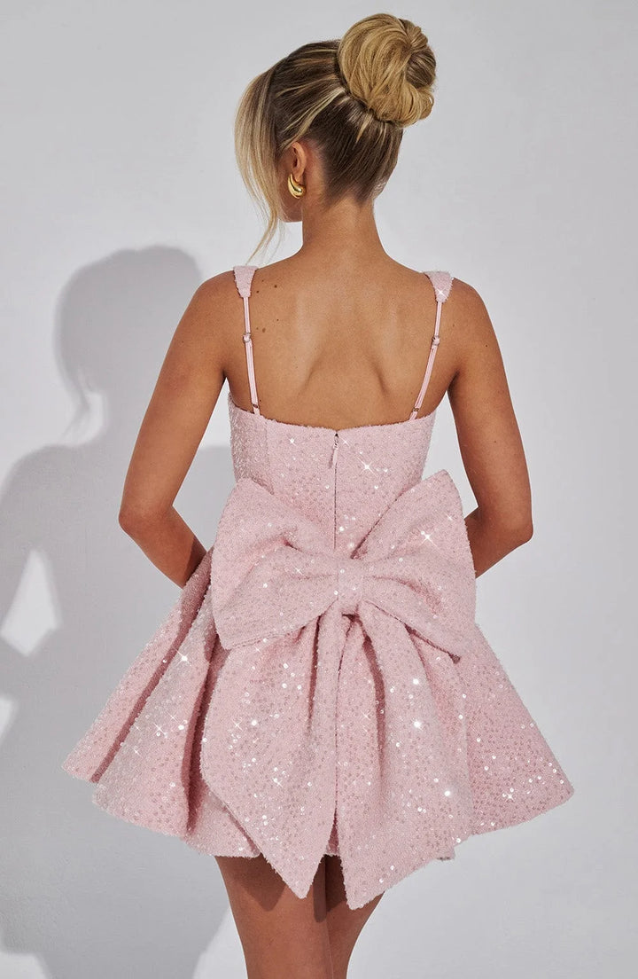 "Shania fit and flare mini dress, shimmering fabric with sequin detailing and V-neckline, ideal for a night out or special…
