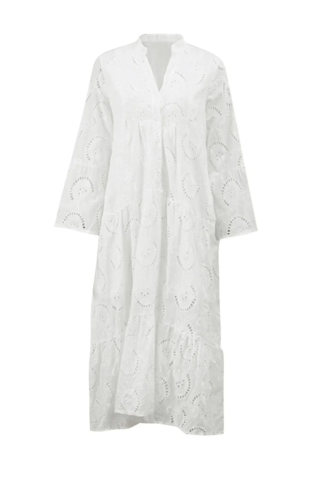 "Shanvi women's eyelet lace dress in breathable fabric, perfect for summer days with detailed lace design."