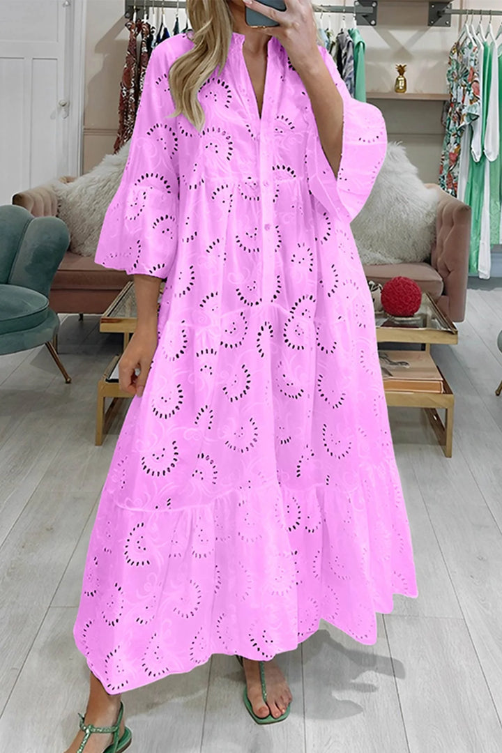Light Pink eyelet lace dress for women by Shanvi. Featuring breathable fabric and delicate lace design.