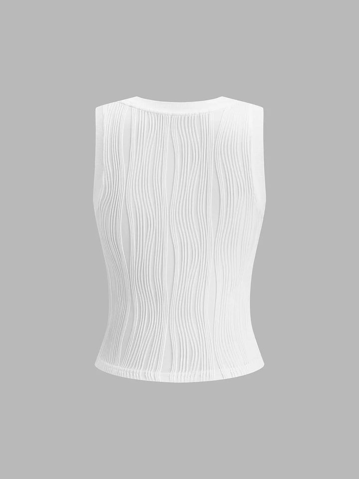 "Sleek and modern sleeveless ribbed top in black, perfect for casual or dressy occasions."