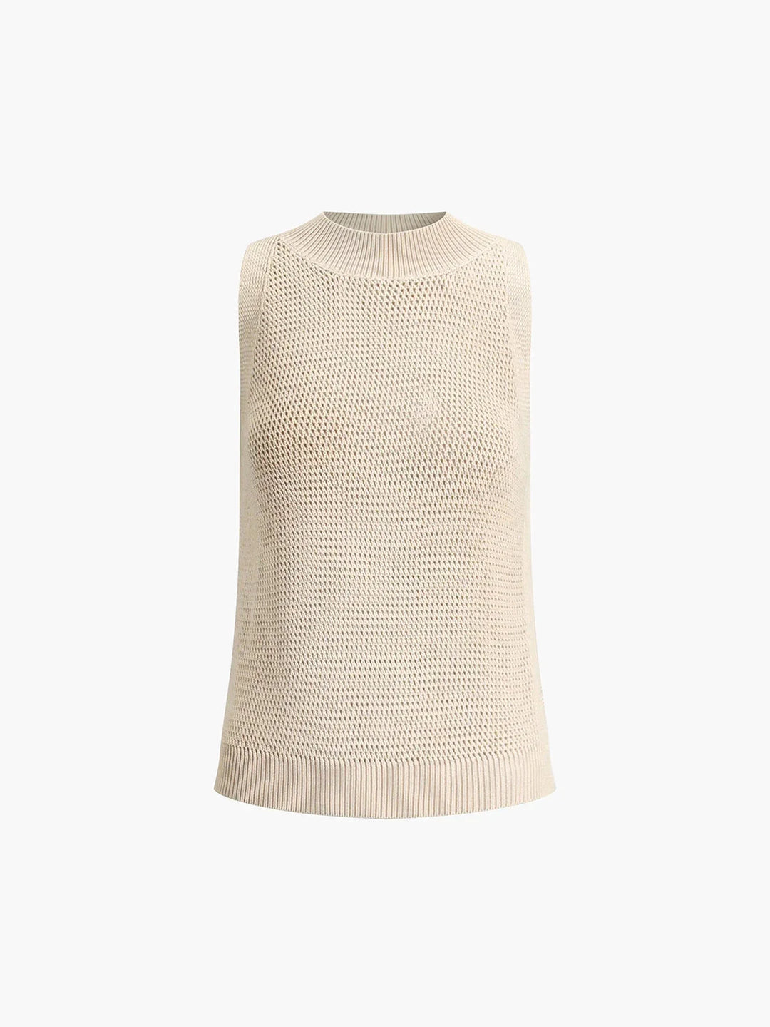 Sleeveless knit top in breathable fabric with a subtle texture, ideal for warm weather.