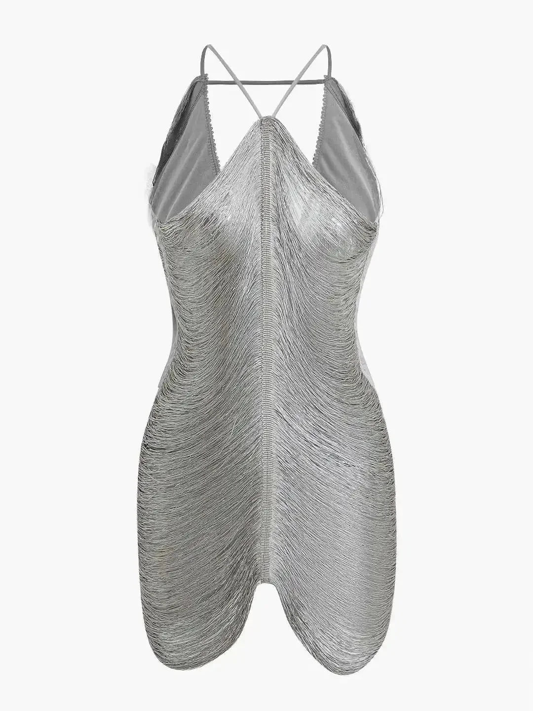 Silver metallic dress with an edgy asymmetric zip design by Talitha, perfect for adding a modern flair to your wardrobe.