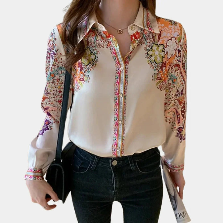"Multicolor floral blouse made with lightweight fabric for versatile styling"