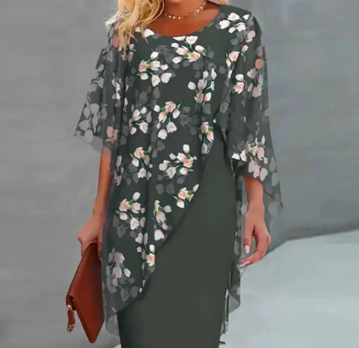 Sheer overlay shift dress in floral design, perfect for making a statement in a lightweight and elegant style.