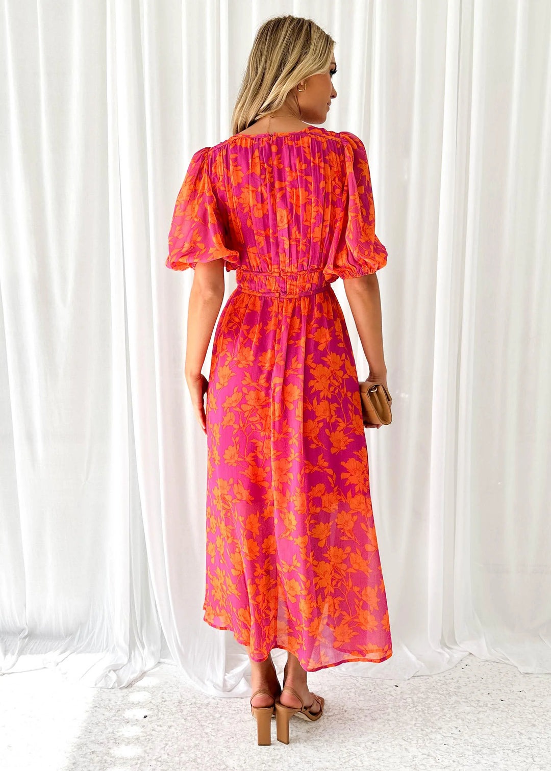 "Willow - Bright pink floral maxi dress featuring a lively floral pattern in a flowing silhouette."