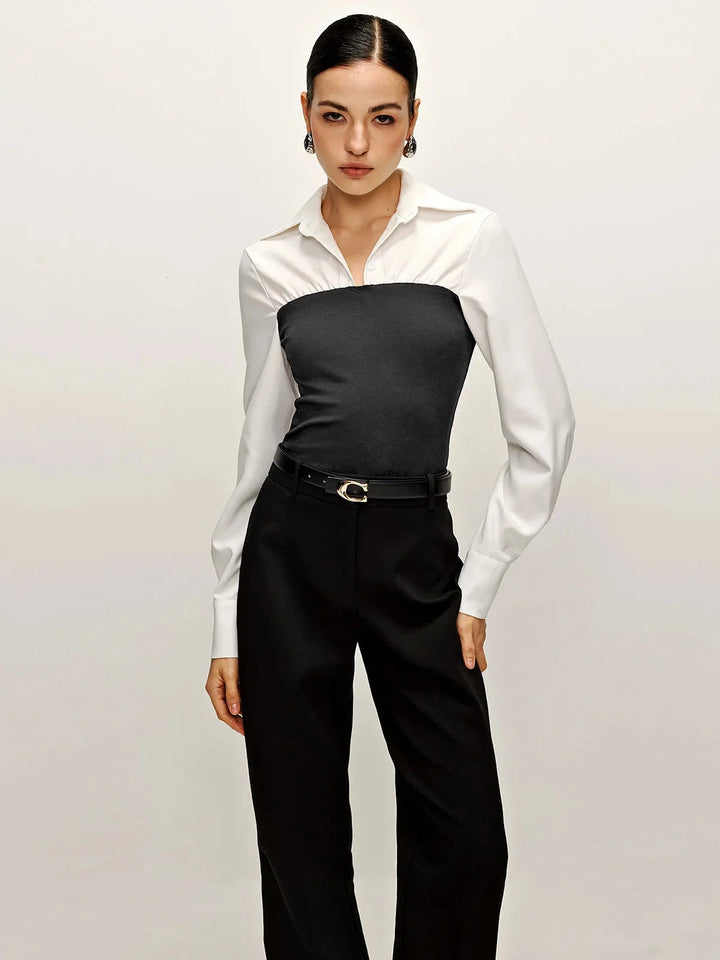 Grey Yari tailored blouse with collar in two-tone design, featuring high-quality fabric and a sophisticated style for…